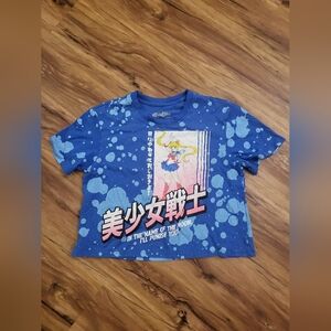 Womens Sailor Moon Anime Shirt, Size Small, Crop Top, Bleached, Splattered